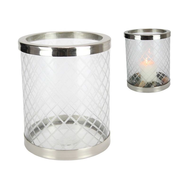 Crystal Glass Candle Holder - Silver - Dollars and Sense