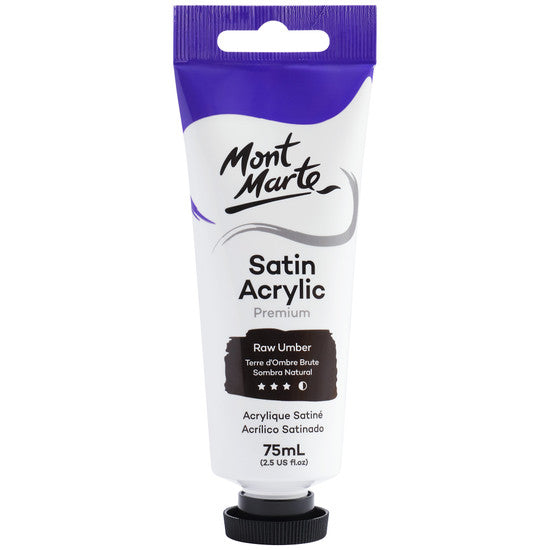 Mont Marte Satin Acrylic Paint Raw Umber 75ml - Dollars and Sense