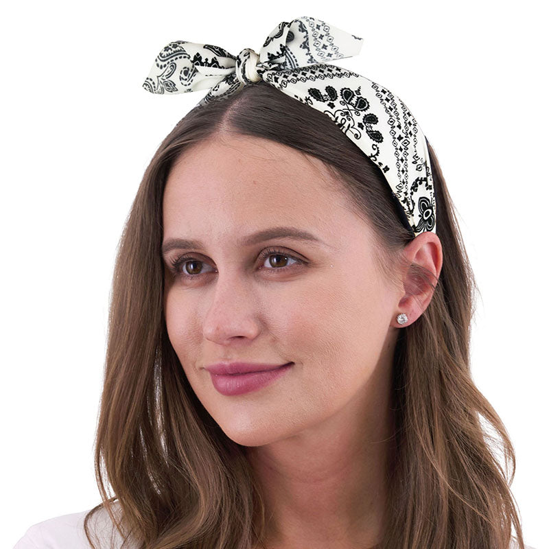 Retro Printed Headband-White