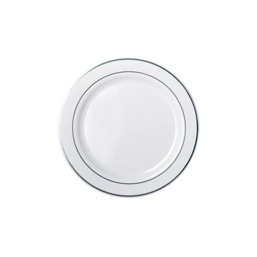 Deluxe Plate Silver Rim 26cm 6pk