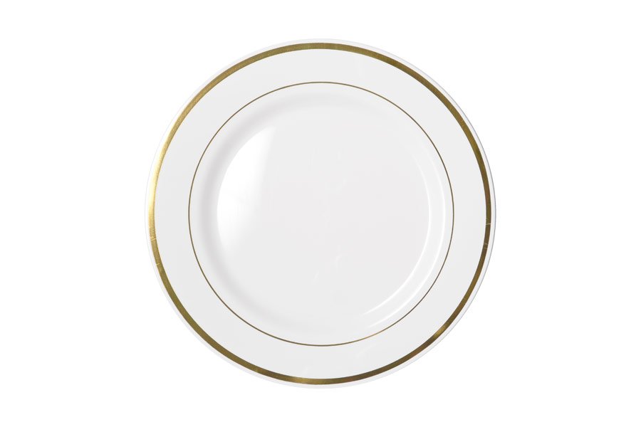260mm Heavy Duty White Dinner Plate With Gold Lining Pk6