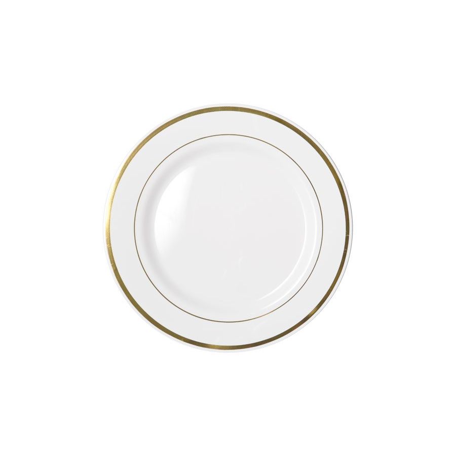 260mm Heavy Duty White Dinner Plate With Gold Lining Pk6