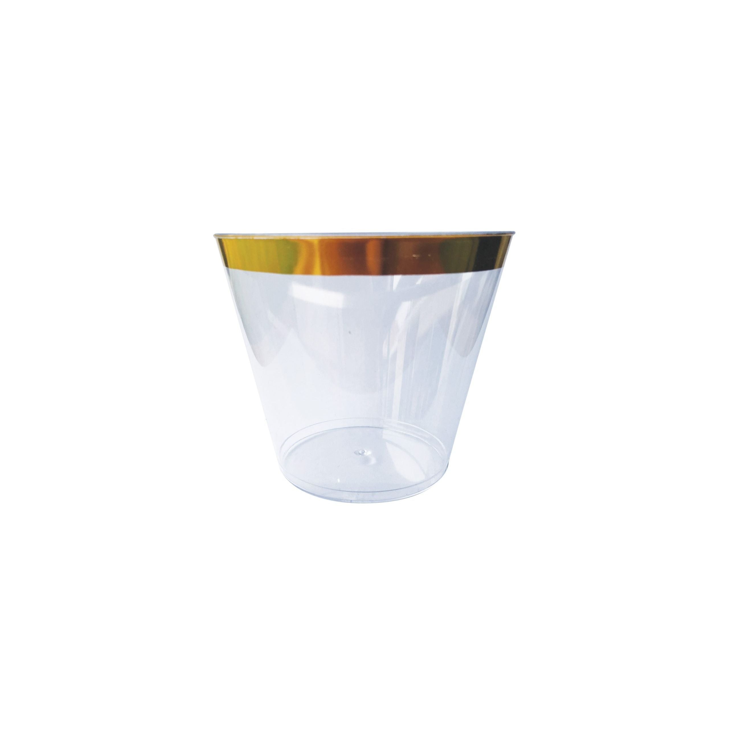250mL Clear Hard Plastic Tumbler With Gold Rim Pk6