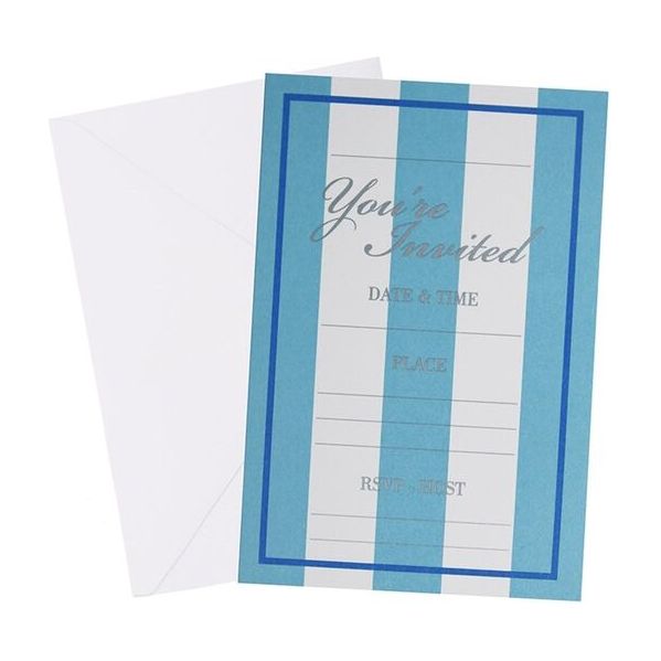 Striped Invites & Envelopes - Blue - Dollars and Sense