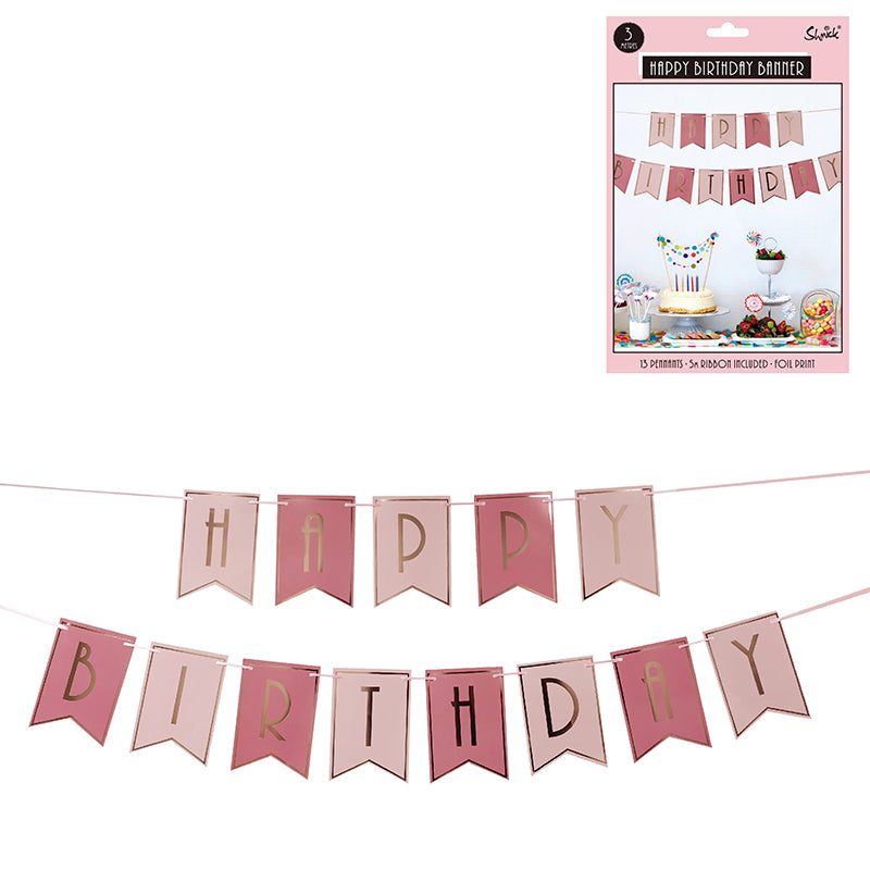 Luxe Happy Birthday Bunting - Pink & Rose Gold - Dollars and Sense