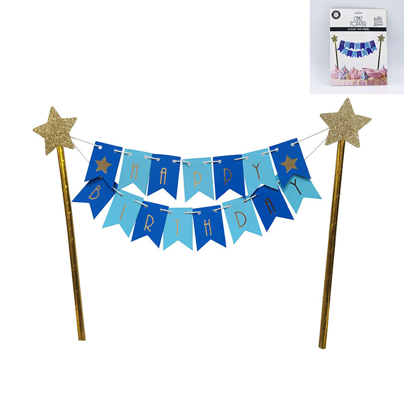 Cake Topper Happy Birthday Bunting - Blue - Dollars and Sense