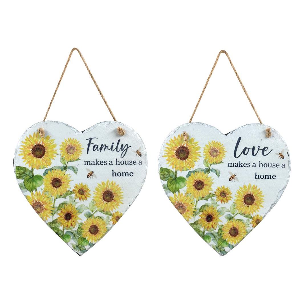 20cm Hanging Slate Plaque w/Sunflower De SKU SUNSLHW - Dollars and Sense