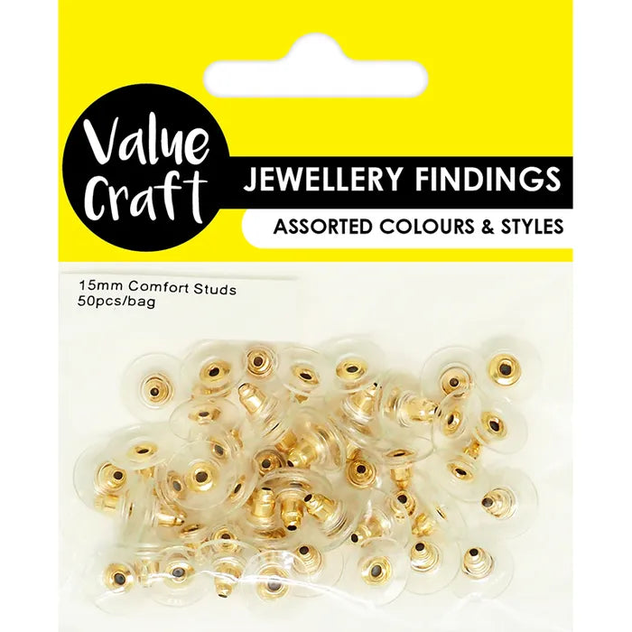 Jewellery Findings Earring Comfort Studs - Gold - Dollars and Sense