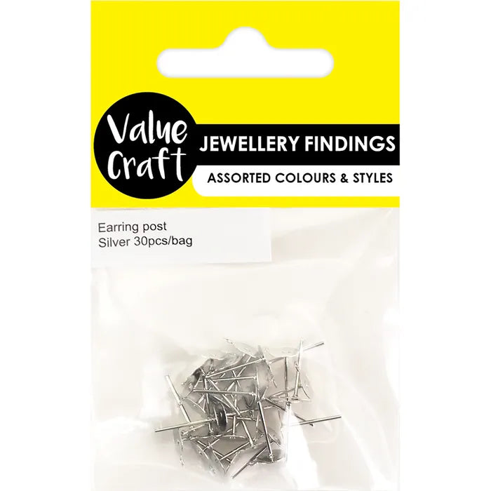 Jewellery Findings Earring Posts with Hole - Silver - Dollars and Sense