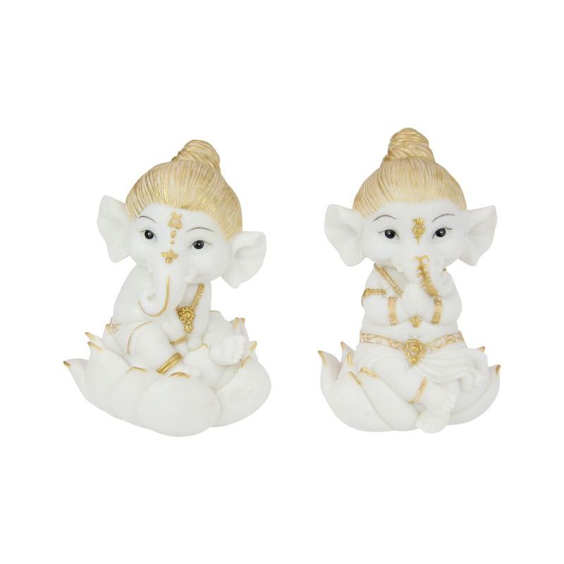 Ganesh White & Gold On Lotus - Sitting - Dollars and Sense