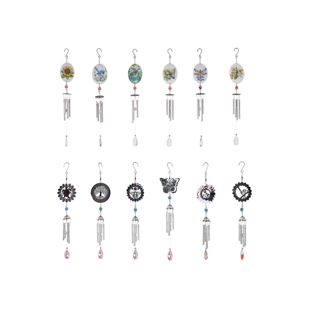 Spiral & Glass Mixed Wind Chime Pack 12 SKU WCPACKAP - Dollars and Sense