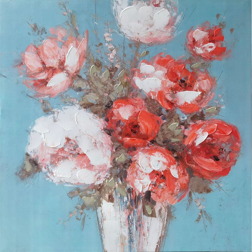 80 x 80 x 3 cm Bouquet in Vase Hand-Painted Wall Art