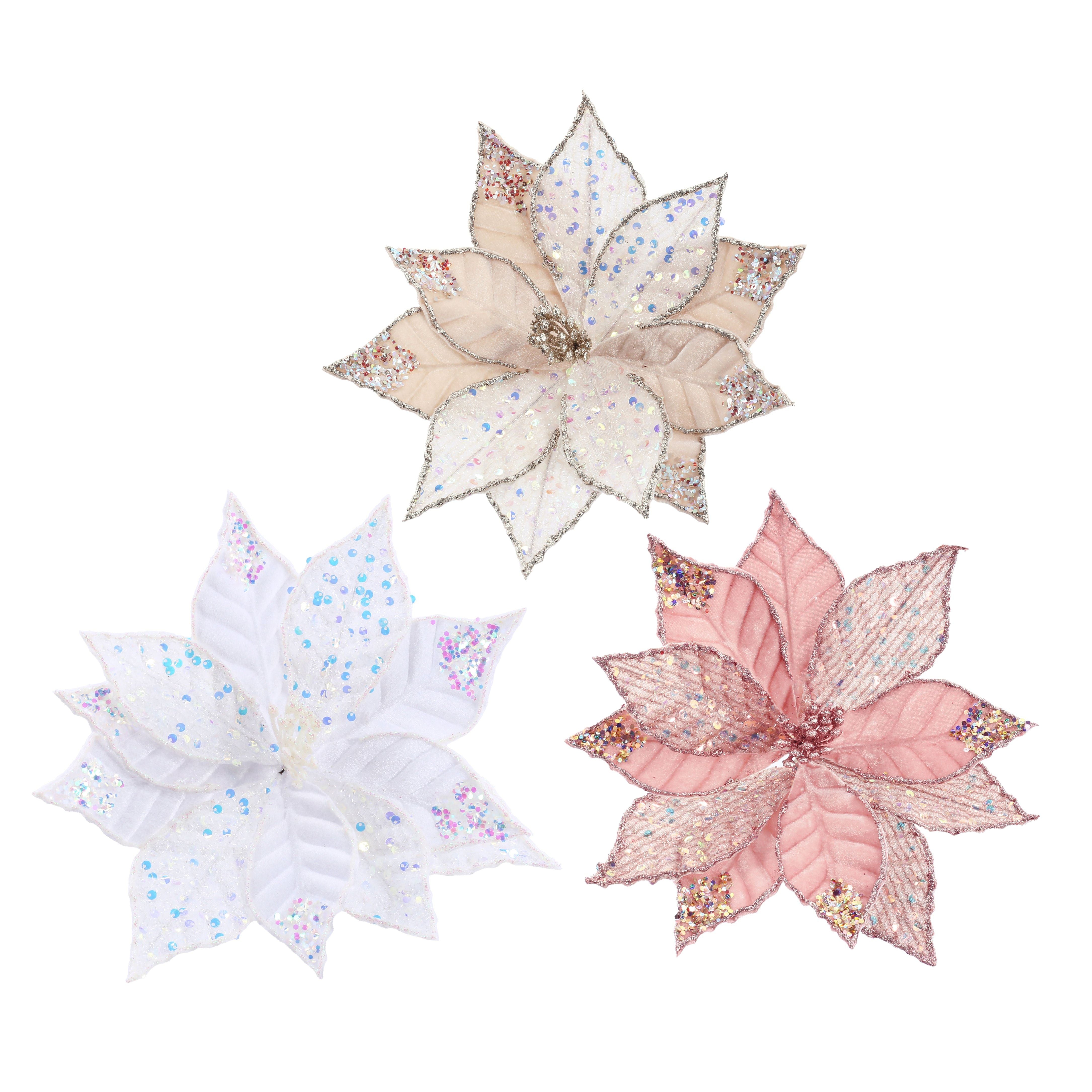 Iridescent Sequins Poinsettia Clip