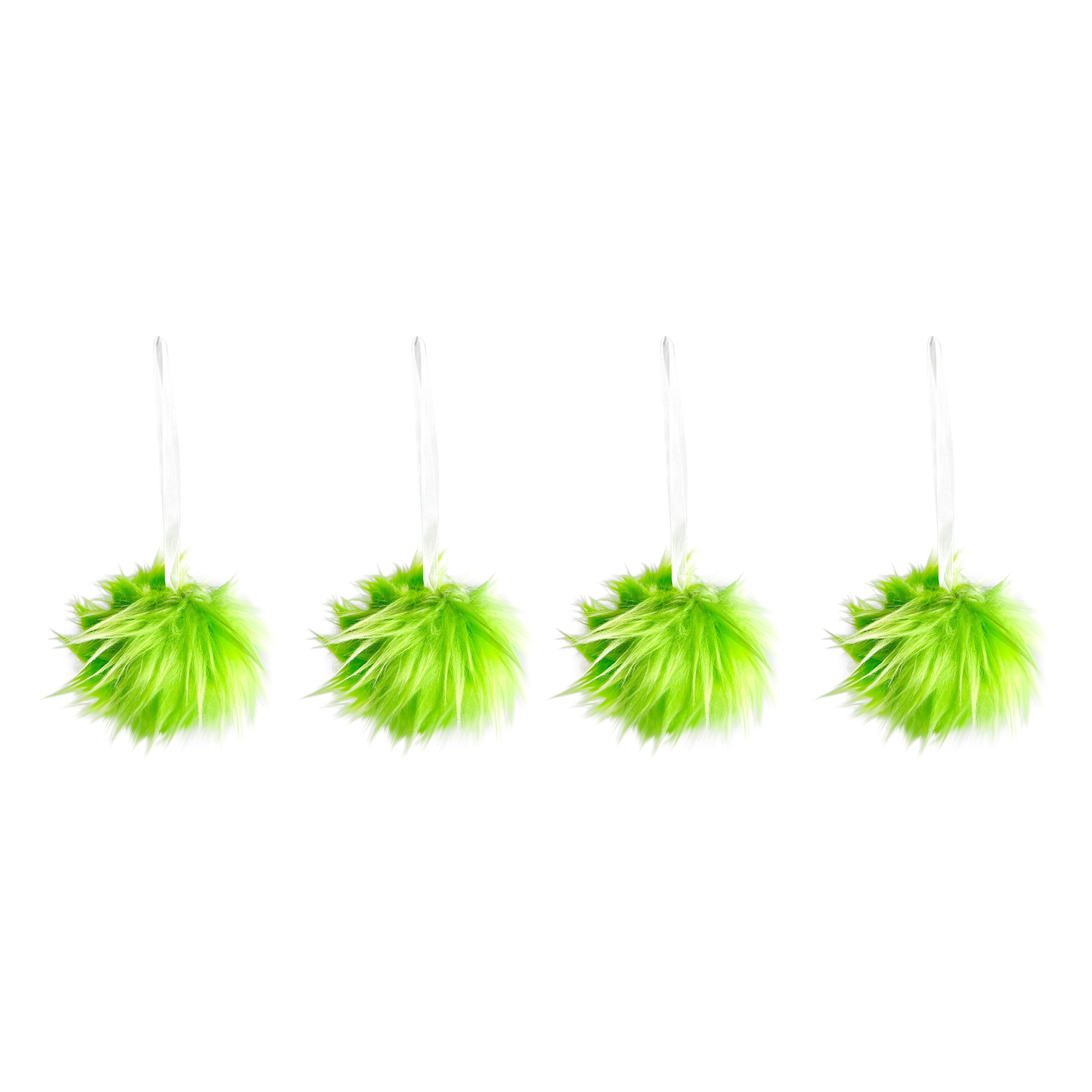 Hanging Mean Green Furry Ball 4pk