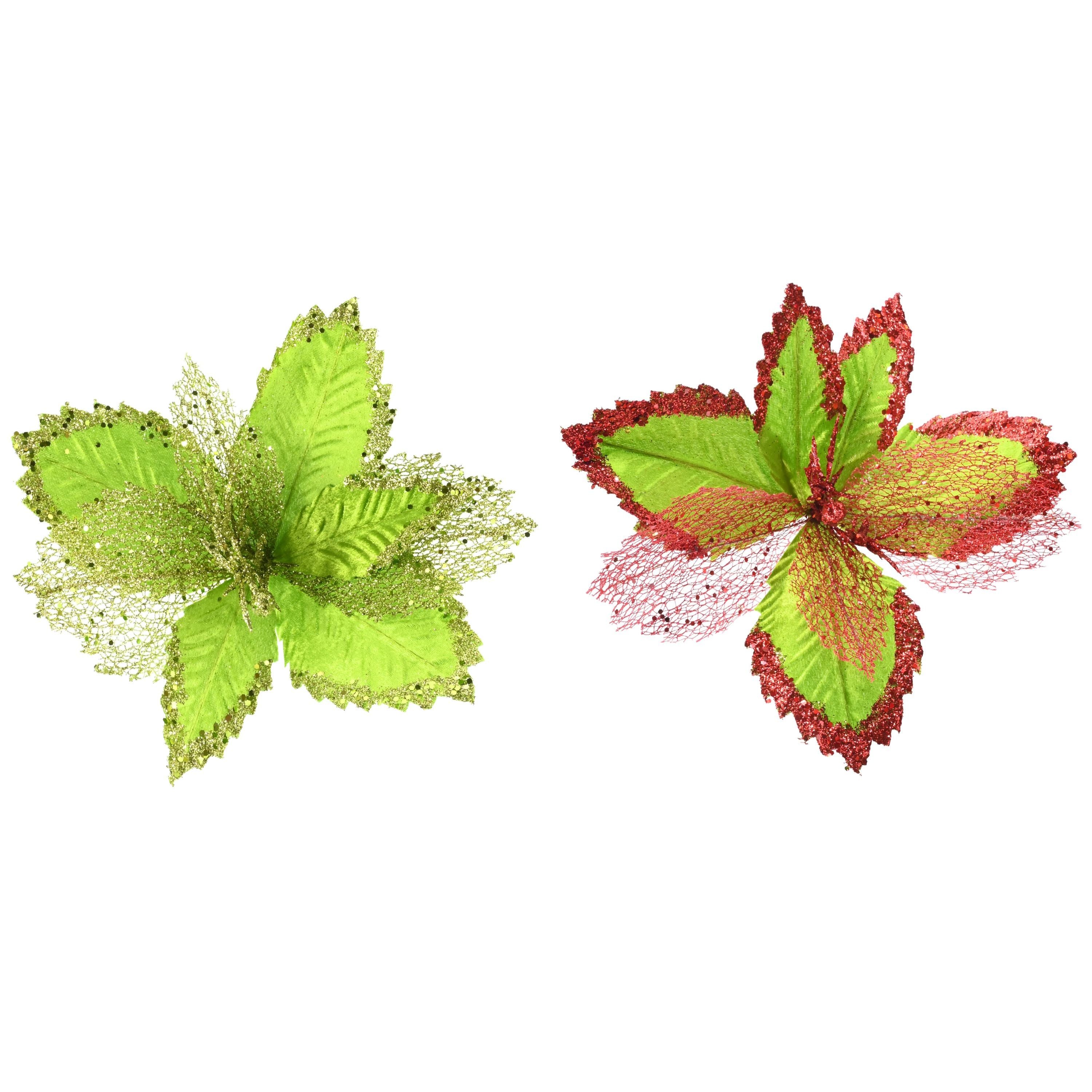 Glitter Mesh Poinsettia Stem