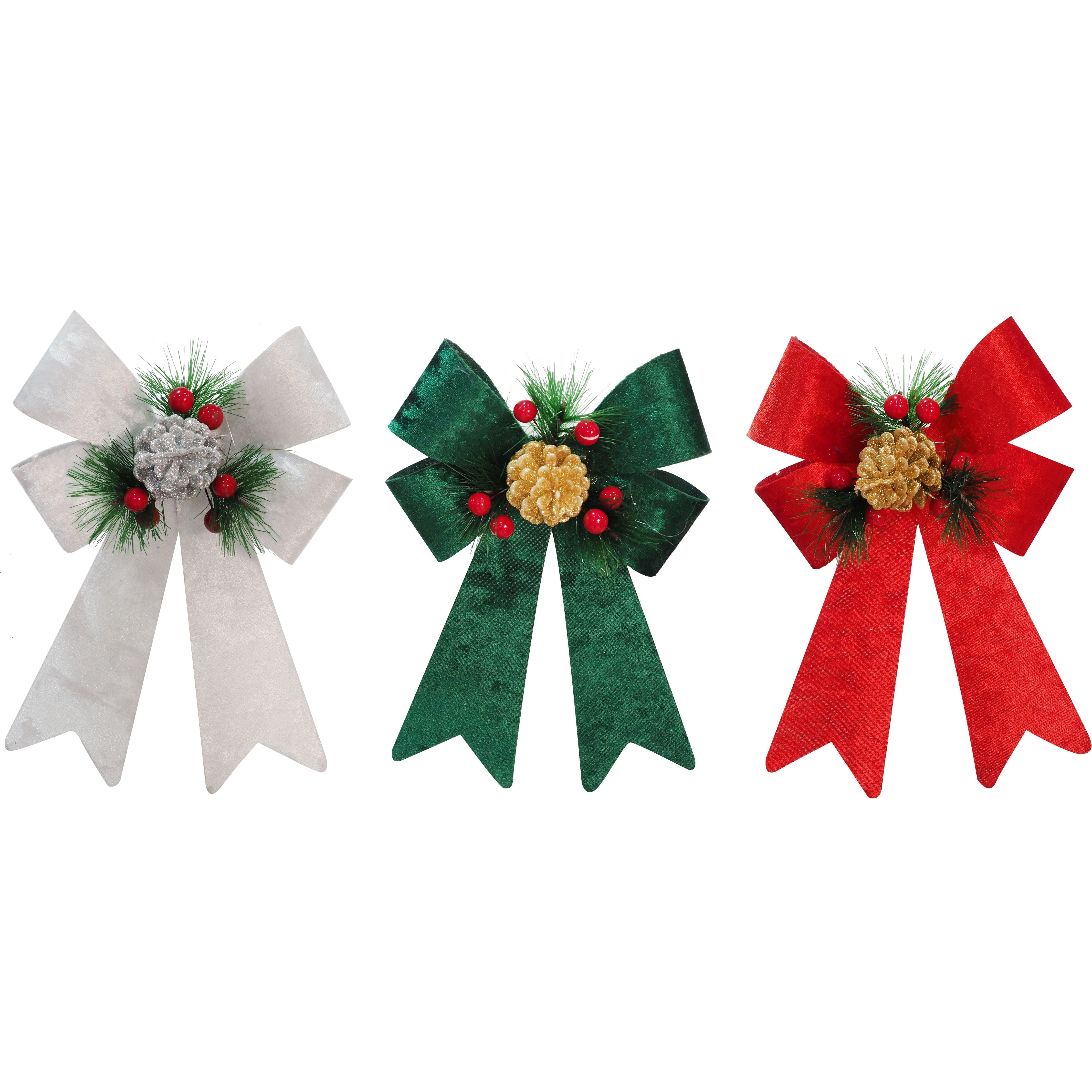 Christmas Crushed Velvet Bow - White, Green or Red - Dollars and Sense