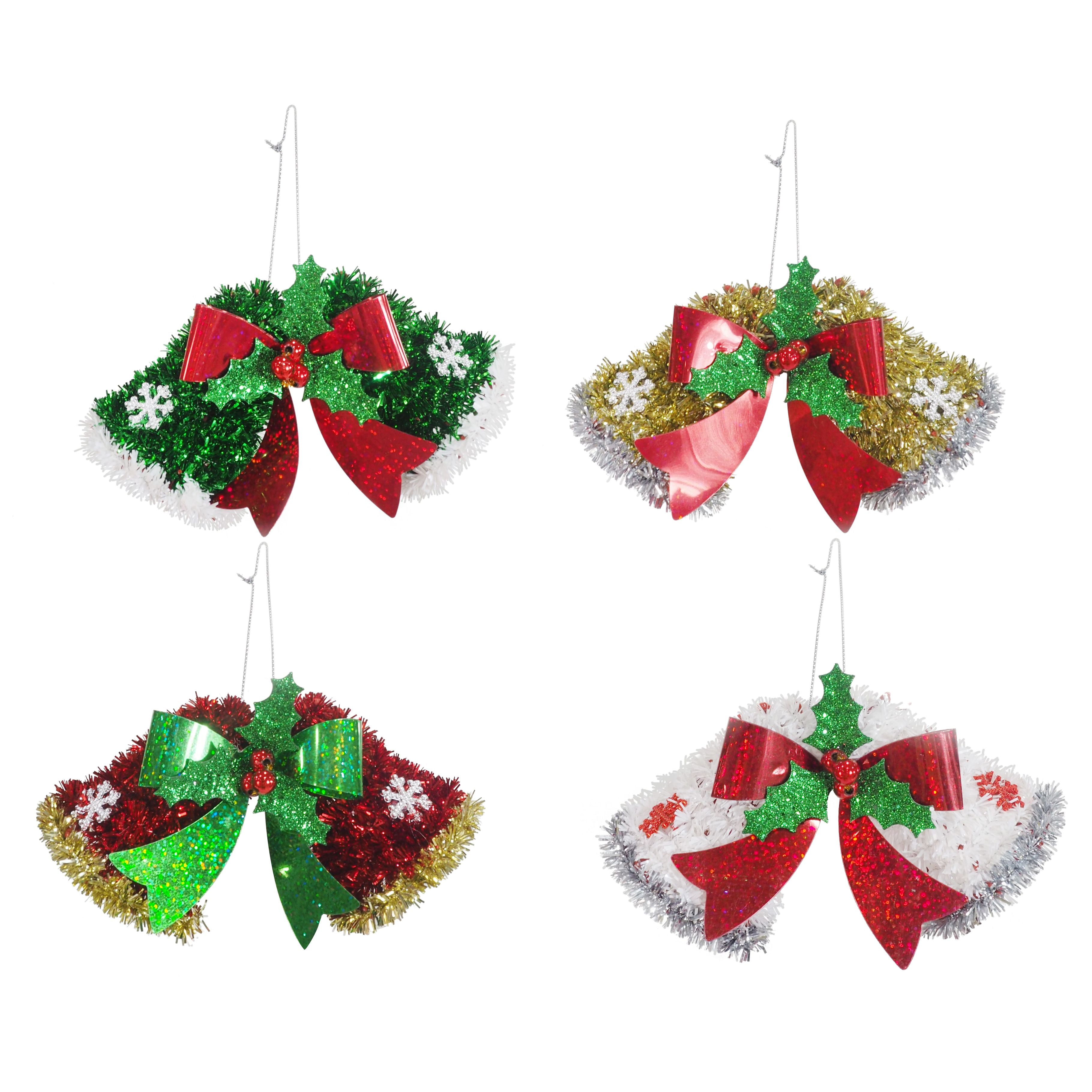 Tinsel Hanging Twin Bells Asst - Dollars and Sense