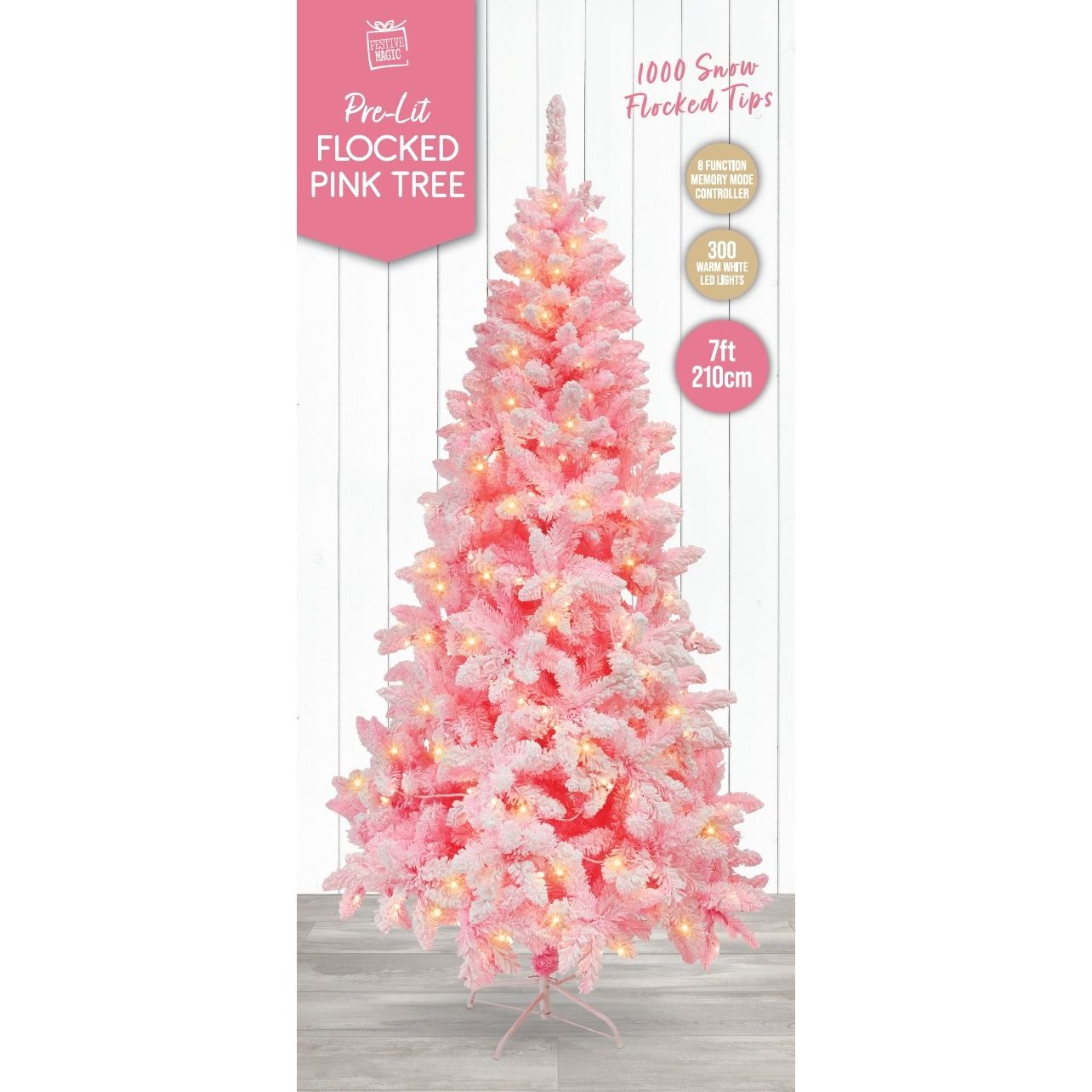 Flocked Pink Tree 210cm Pre-Lit - Dollars and Sense