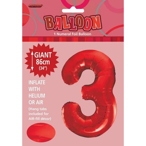 Number 3 Foil Balloon - Red - Dollars and Sense