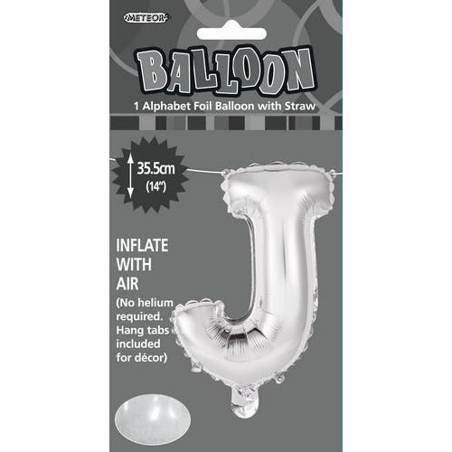 Alphabet J Foil Balloon - Silver - Dollars and Sense