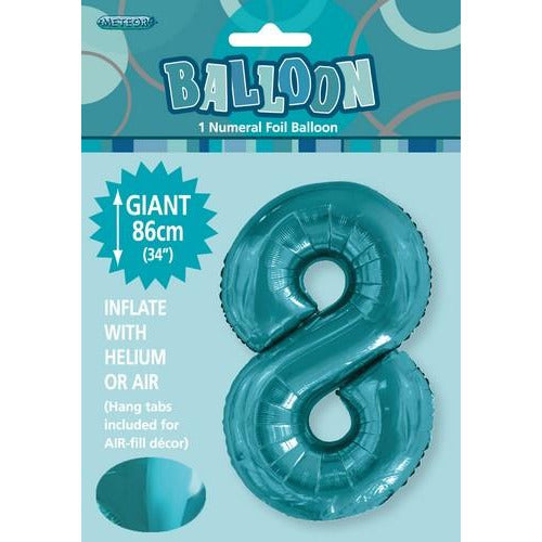 Number 8 Foil Balloon - Caribbean Teal - Dollars and Sense