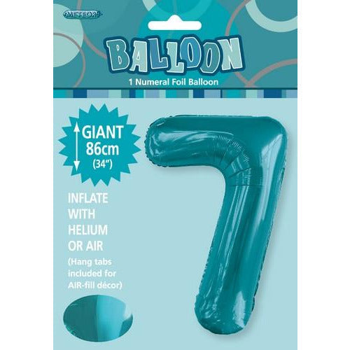 Number 7 Foil Balloon - Caribbean Teal - Dollars and Sense