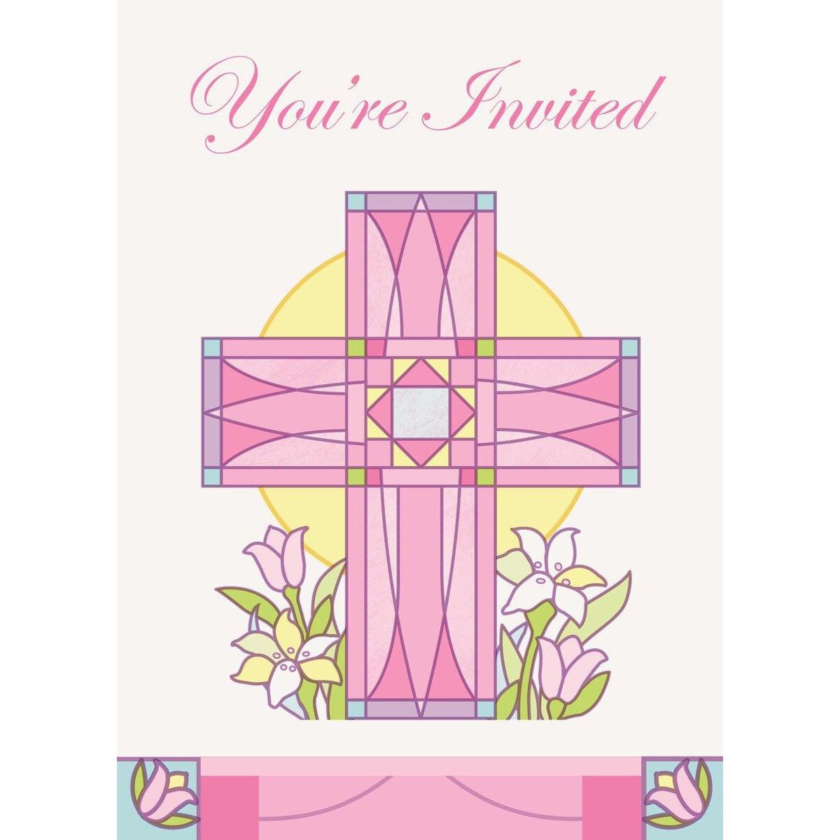 Sacred Cross Invitations - Pink - Dollars and Sense