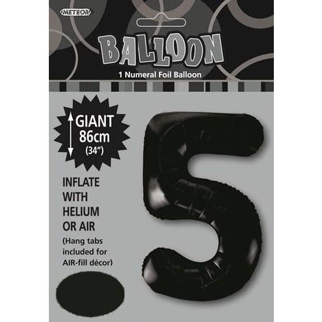 Number 5 Foil Balloon - Black - Dollars and Sense
