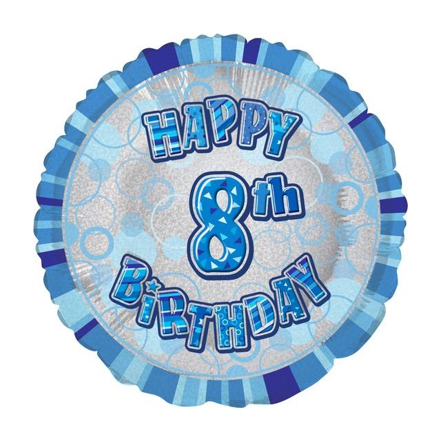 8th Birthday Foil Balloon - Glitz Blue - Dollars and Sense