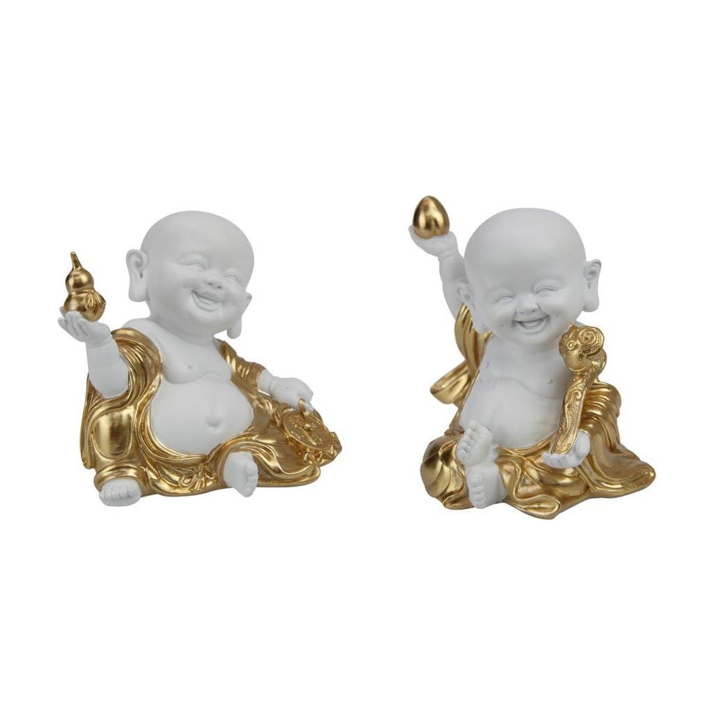 Happy Buddha Monk - White & Gold - Dollars and Sense