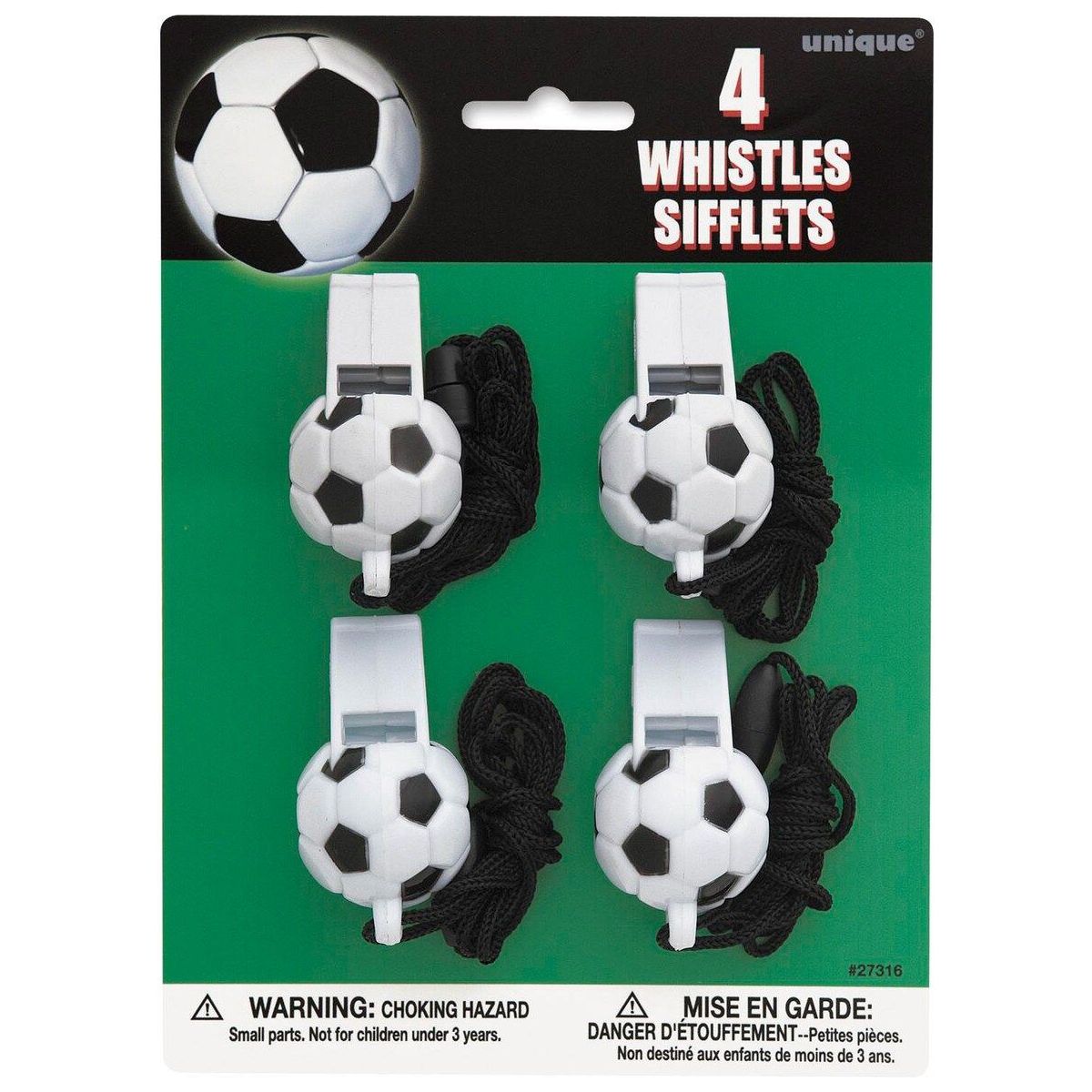 3D Soccer Ball Whistles 4pk - Dollars and Sense