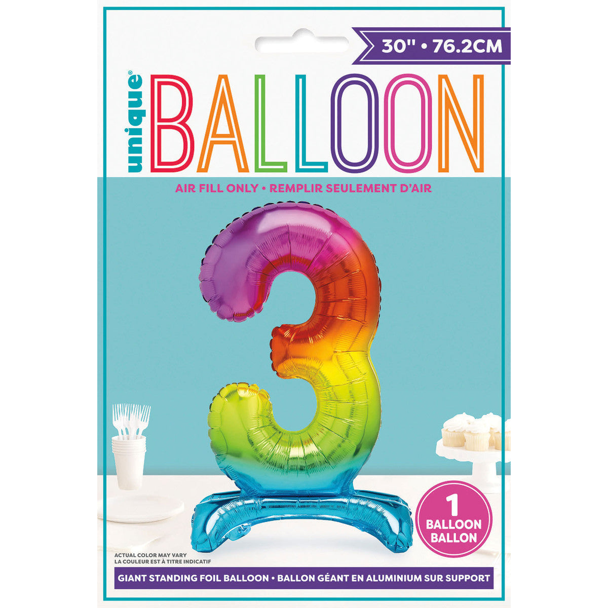 Number 3 Rainbow Foil Standing Balloon - Dollars and Sense