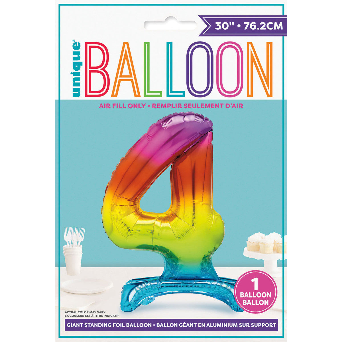 Number 4 Rainbow Foil Standing Balloon - Dollars and Sense