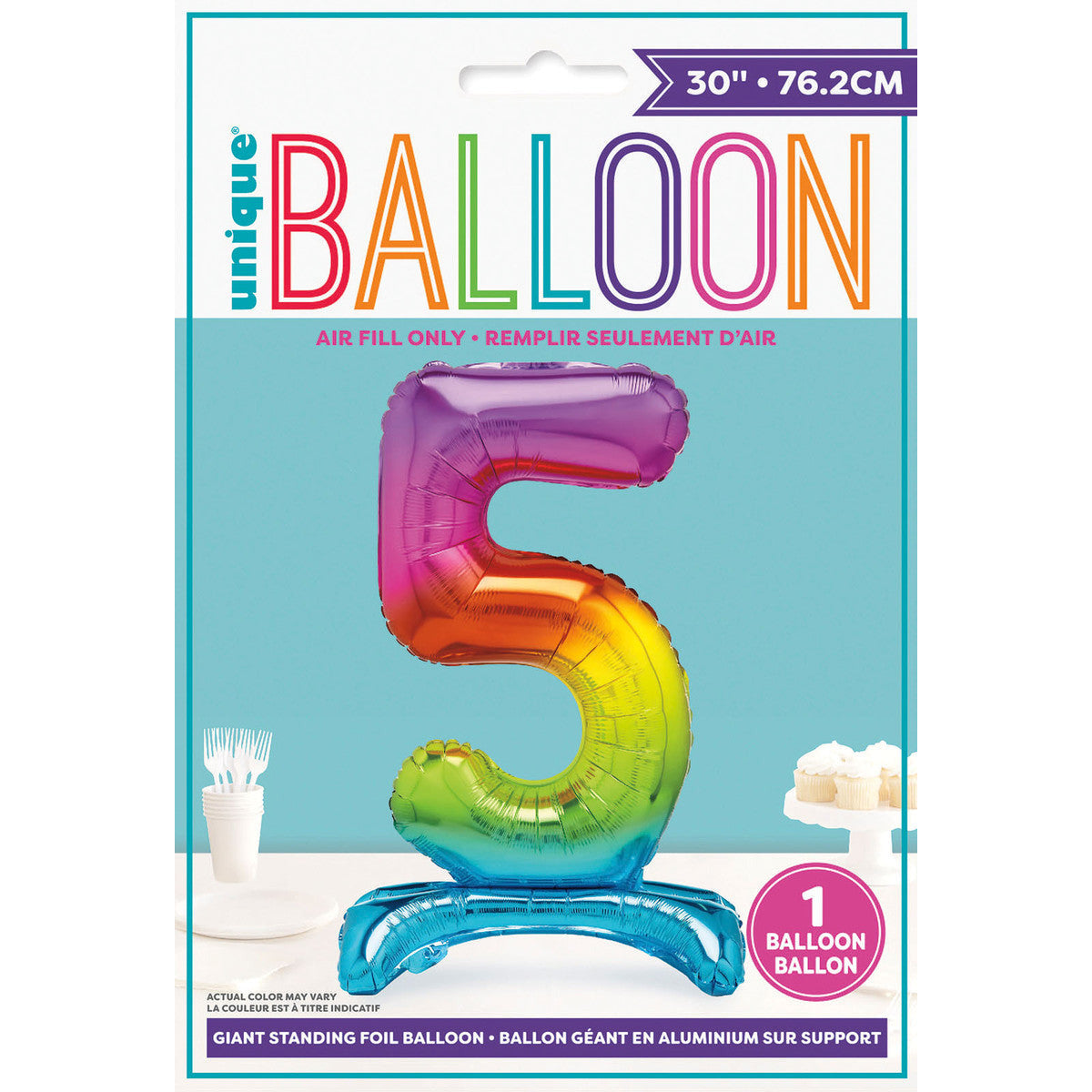 Number 5 Rainbow Foil Standing Balloon - Dollars and Sense