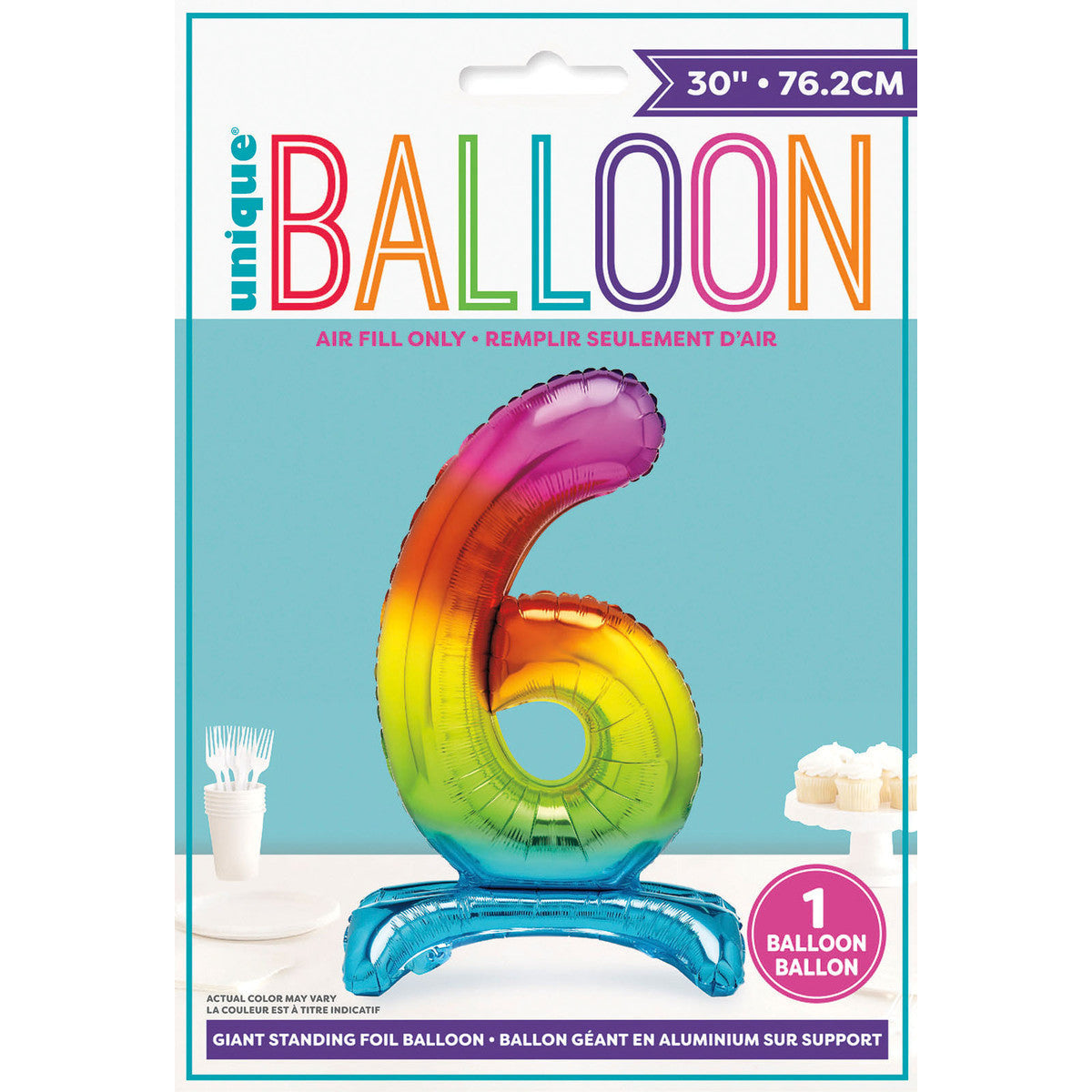 Number 6 Rainbow Foil Standing Balloon - Dollars and Sense