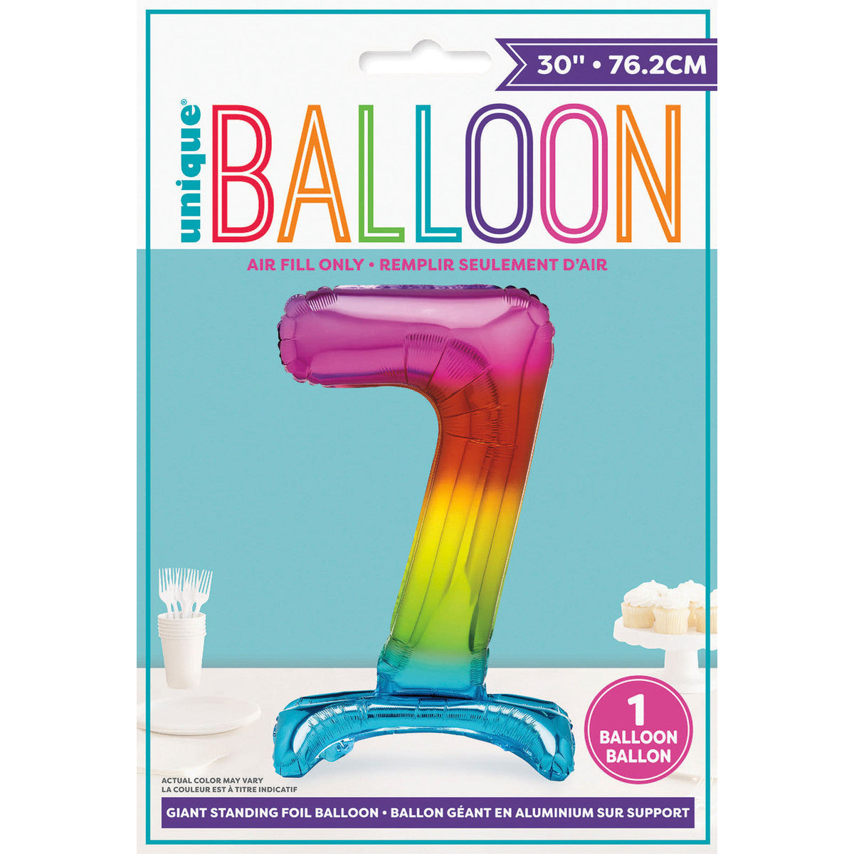 Number 7 Rainbow Foil Standing Balloon - Dollars and Sense