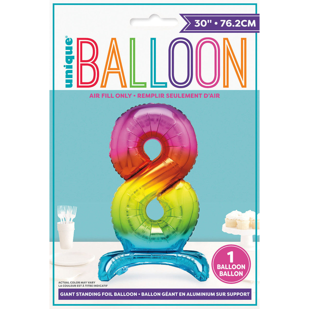 Number 8 Rainbow Foil Standing Balloon - Dollars and Sense