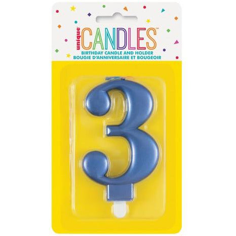 Numeral Candle 3 Metallic Blue Default Title