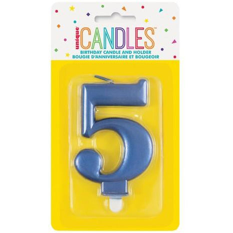 Numeral Candle 5 Metallic Blue Default Title