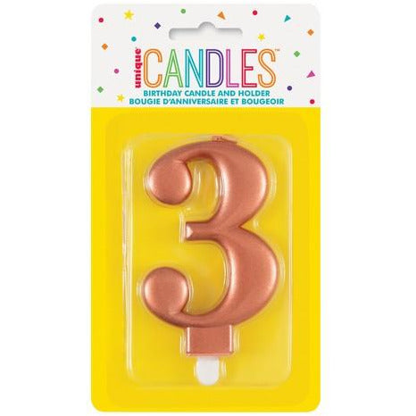 Numeral Candle 3 Metallic Rose Gold Default Title