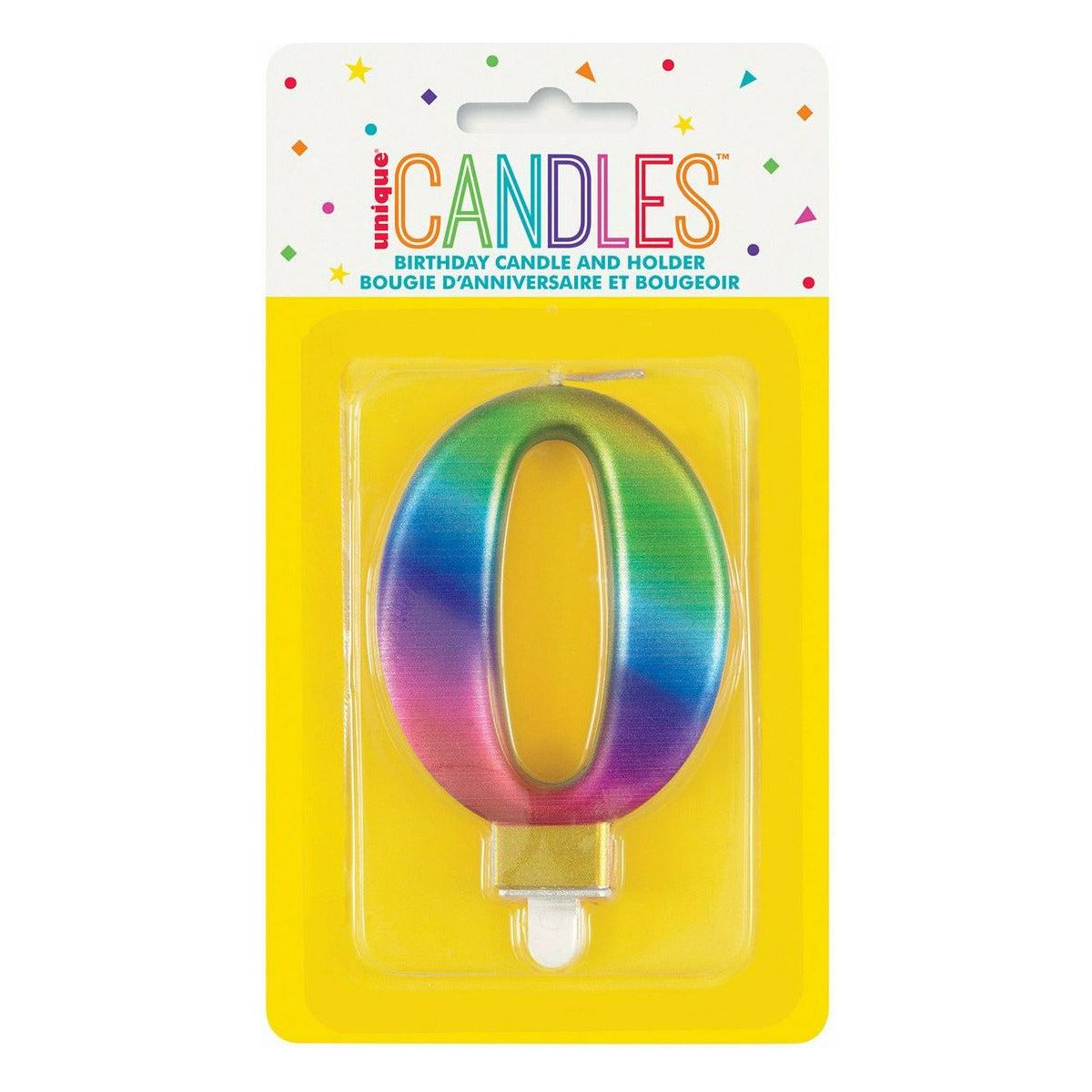 Number 0 Metallic Rainbow Birthday Candle - Dollars and Sense