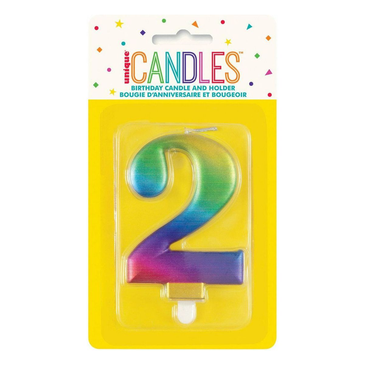 Number 2 Metallic Rainbow Birthday Candle - Dollars and Sense