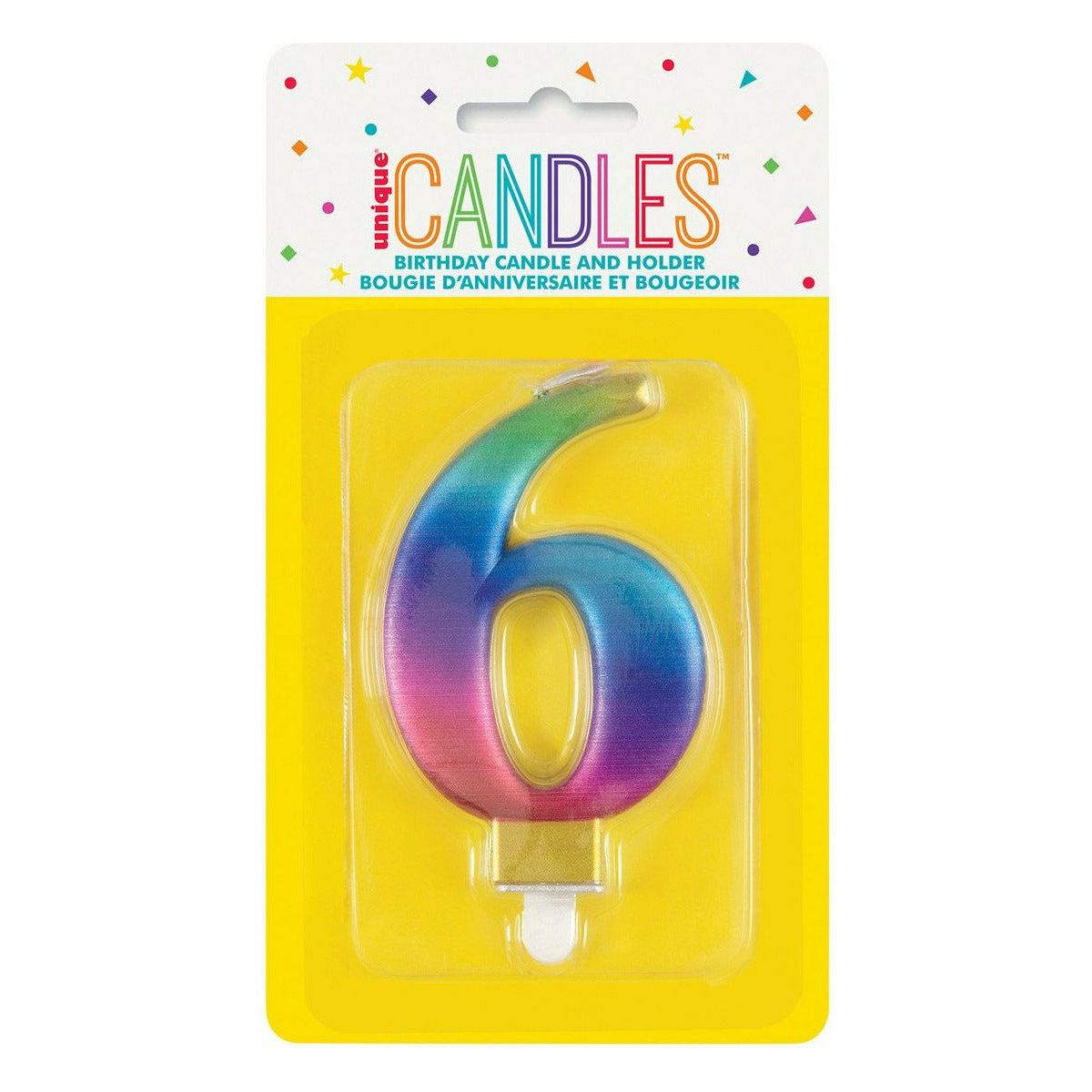 Number 6 Metallic Rainbow Birthday Candle - Dollars and Sense