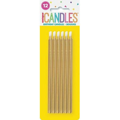 Gold Birthday Candles 12cm 12Pk - Dollars and Sense