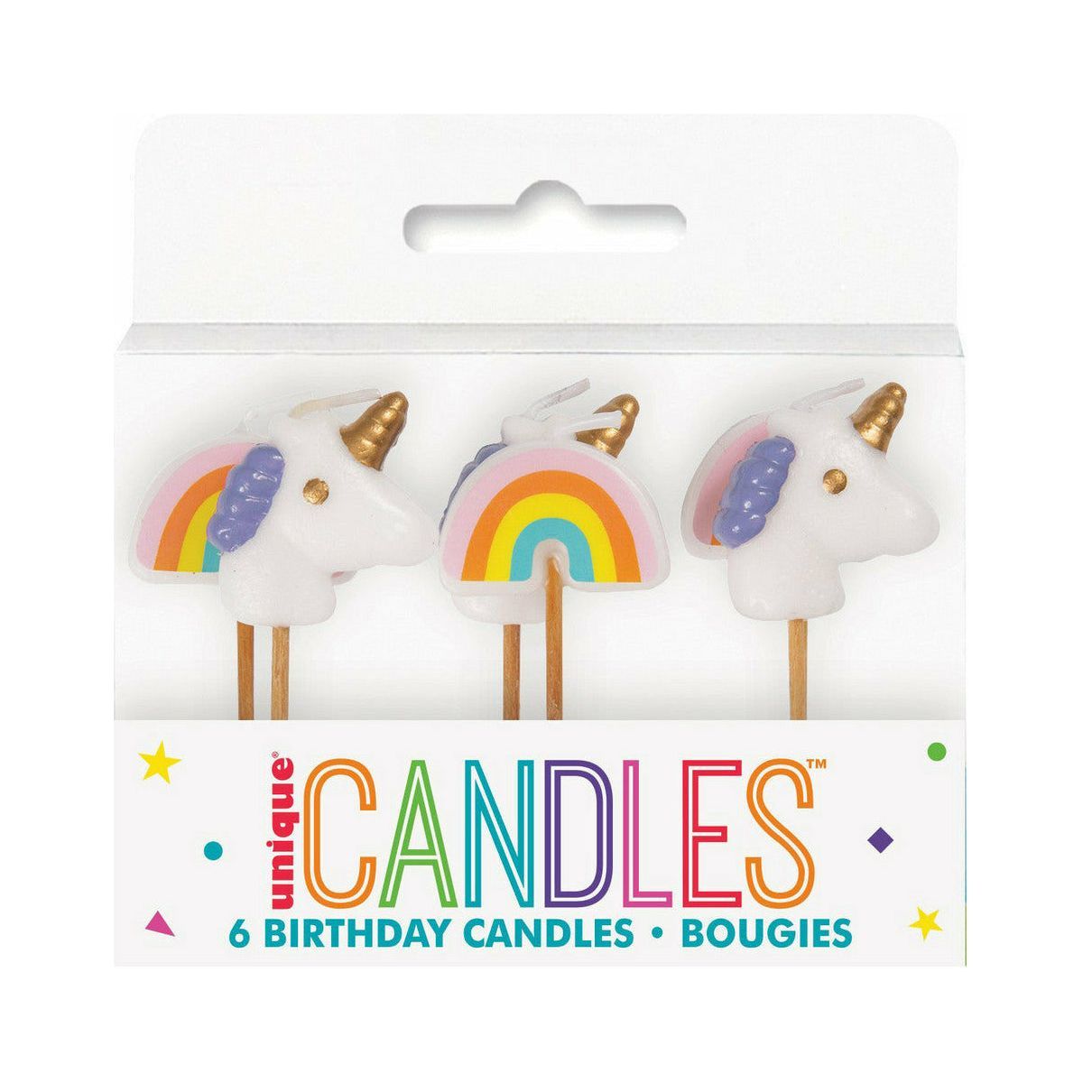 Unicorn And Rainbow Pick Candles - 6 Pack 1 Piece - Dollars and Sense