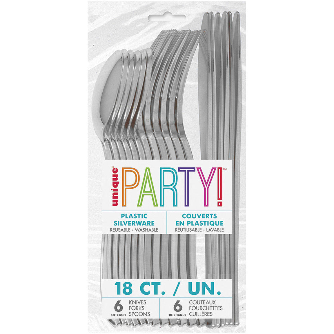 Metallic Silver Assorted Reusable Cutlery - 18 Pack 1 Piece - Dollars and Sense