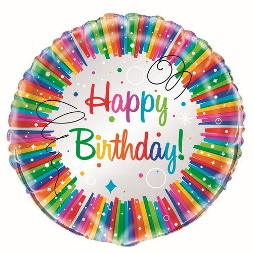 Rainbow Ribbons Happy Birthday 45cm (18) Foil Balloon Packaged