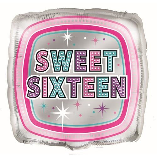 Sweet Sixteen 45cm (18) Square Foil Balloon - Packaged