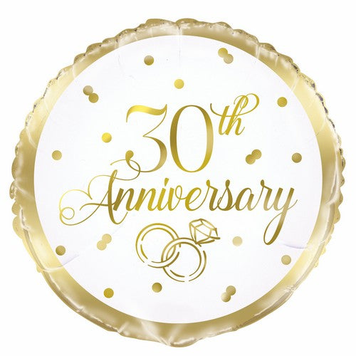 Gold 30th Anniversary 45cm (18) Foil Balloon Packaged