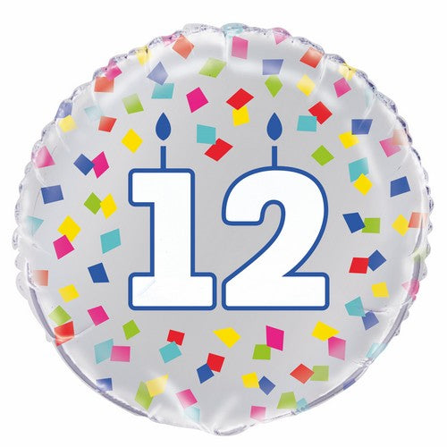 Number 12 Rainbow Confetti Round Foil Balloon 45cm Default Title